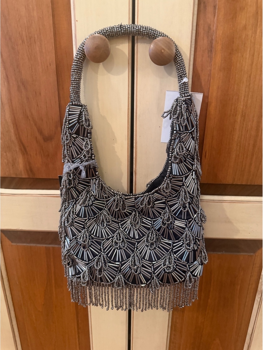 Beaded Evening Shoulder Bag with Fringe Detailing